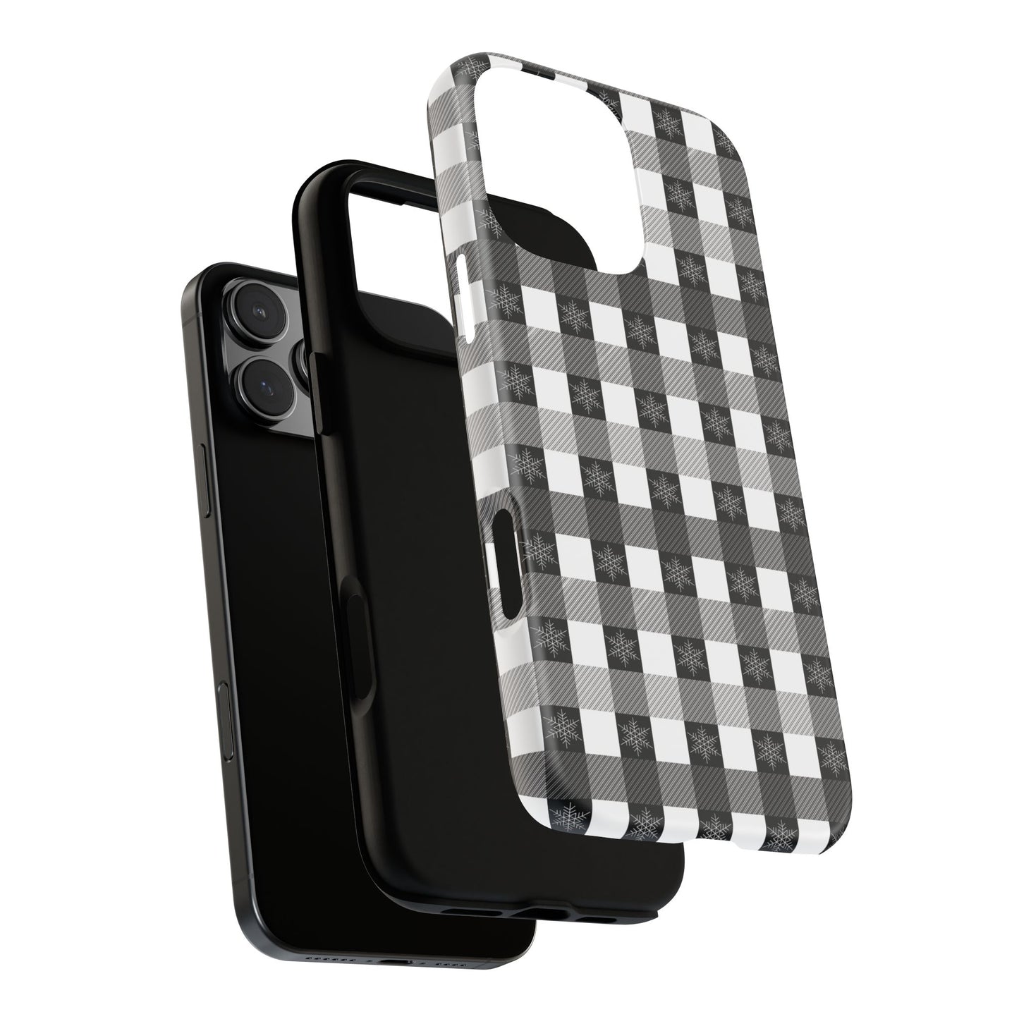 Buffalo Plaid Winter Phone Case — Black & White Checked Tough Case
