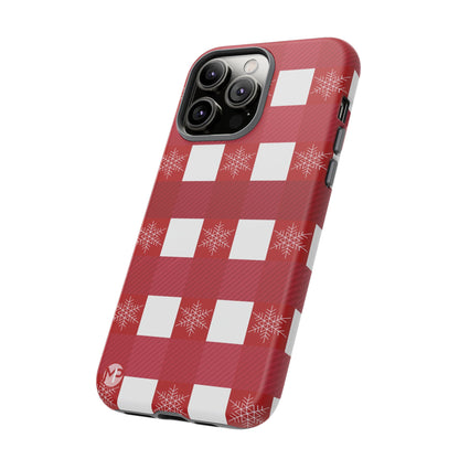 Holiday Red Buffalo Plaid Tough Phone Case — Snowflake Pattern