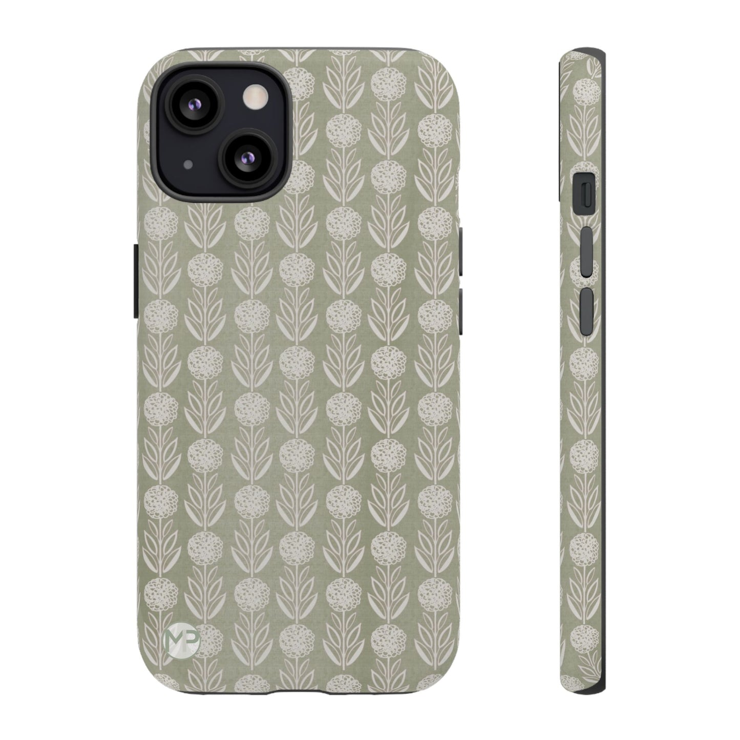 Sage Floral Stripe Tough Phone Case – Neutral Botanical Protective Cover