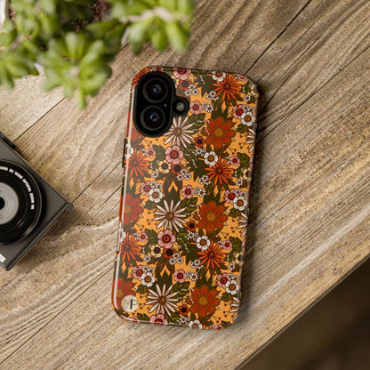 Retro Floral Tough Phone Case — 70s Boho Pattern, Protective iPhone Cover