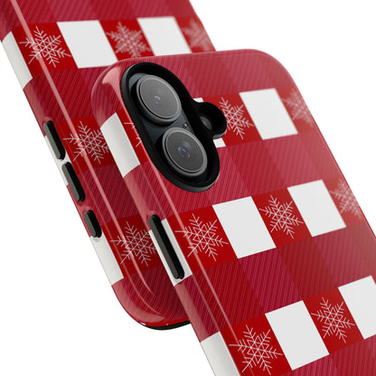 Holiday Red Buffalo Plaid Tough Phone Case — Snowflake Pattern