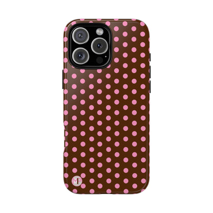 Polka Dot Tough Case — Brown with Pink Dots Phone Case