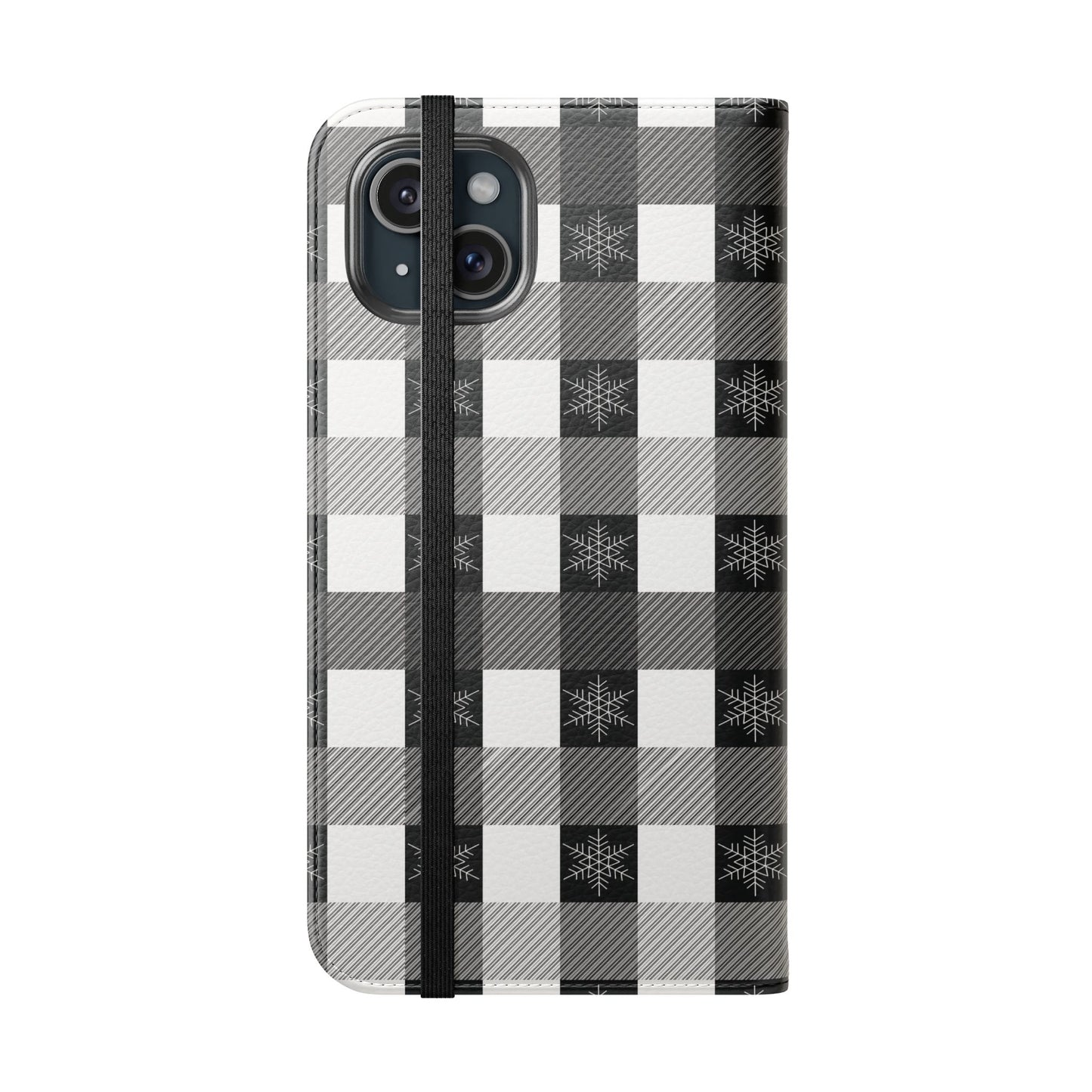 Black Buffalo Check Flip Phone Case — Plaid Wallet Flip Case with Card Slots