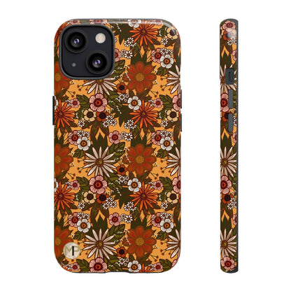 Retro Floral Tough Phone Case — 70s Boho Pattern, Protective iPhone Cover
