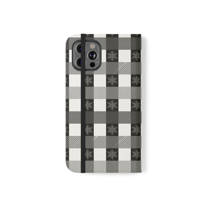 Black Buffalo Check Flip Phone Case — Plaid Wallet Flip Case with Card Slots