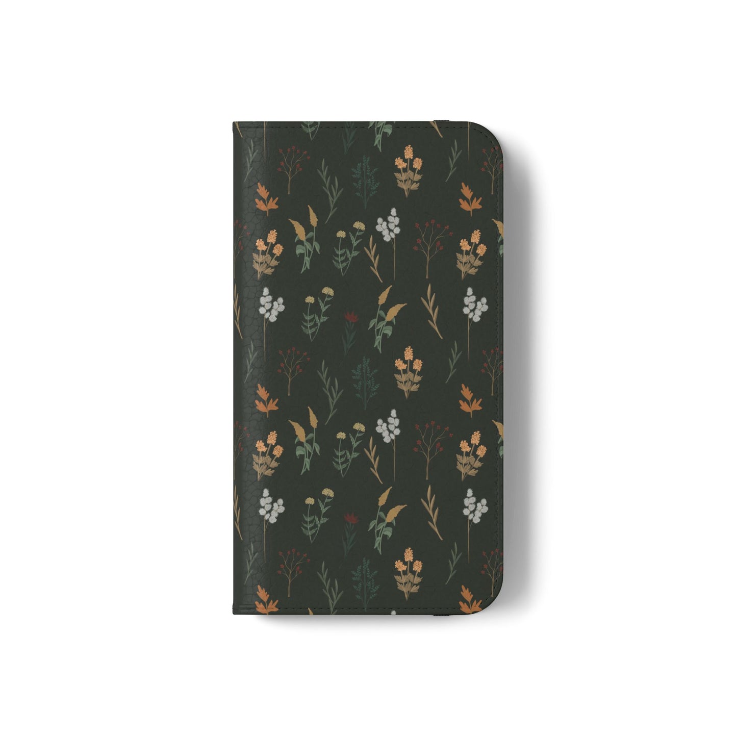 Botanical Floral Flip Phone Case — Dark Green Wallet Cover