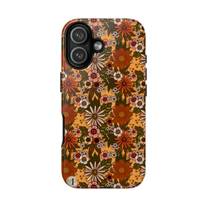Retro Floral Tough Phone Case — 70s Boho Pattern, Protective iPhone Cover