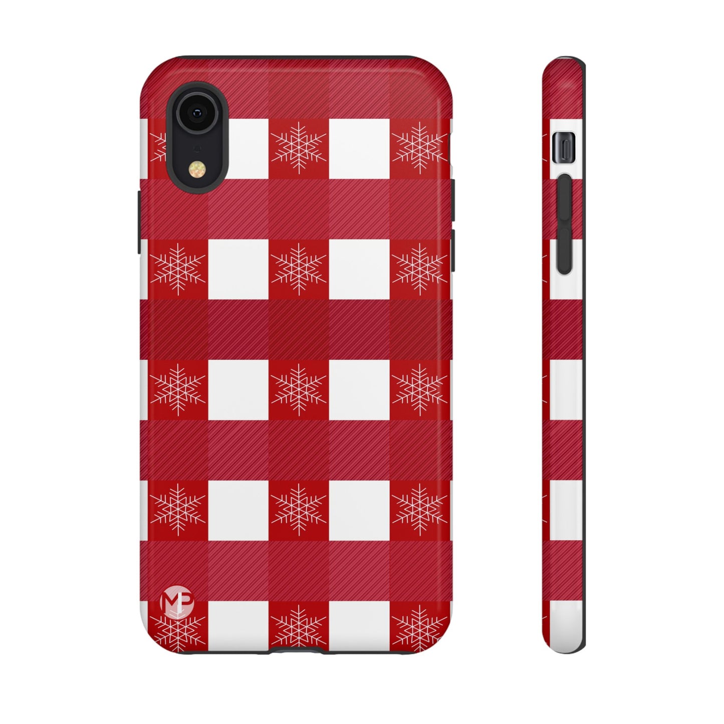 Holiday Red Buffalo Plaid Tough Phone Case — Snowflake Pattern