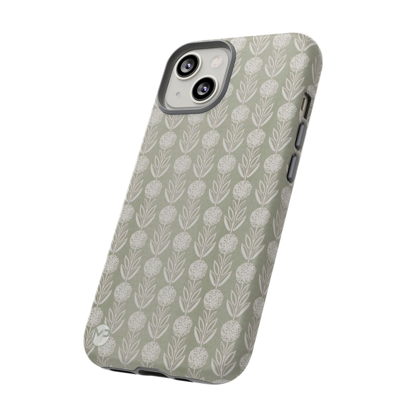 Sage Floral Stripe Tough Phone Case – Neutral Botanical Protective Cover