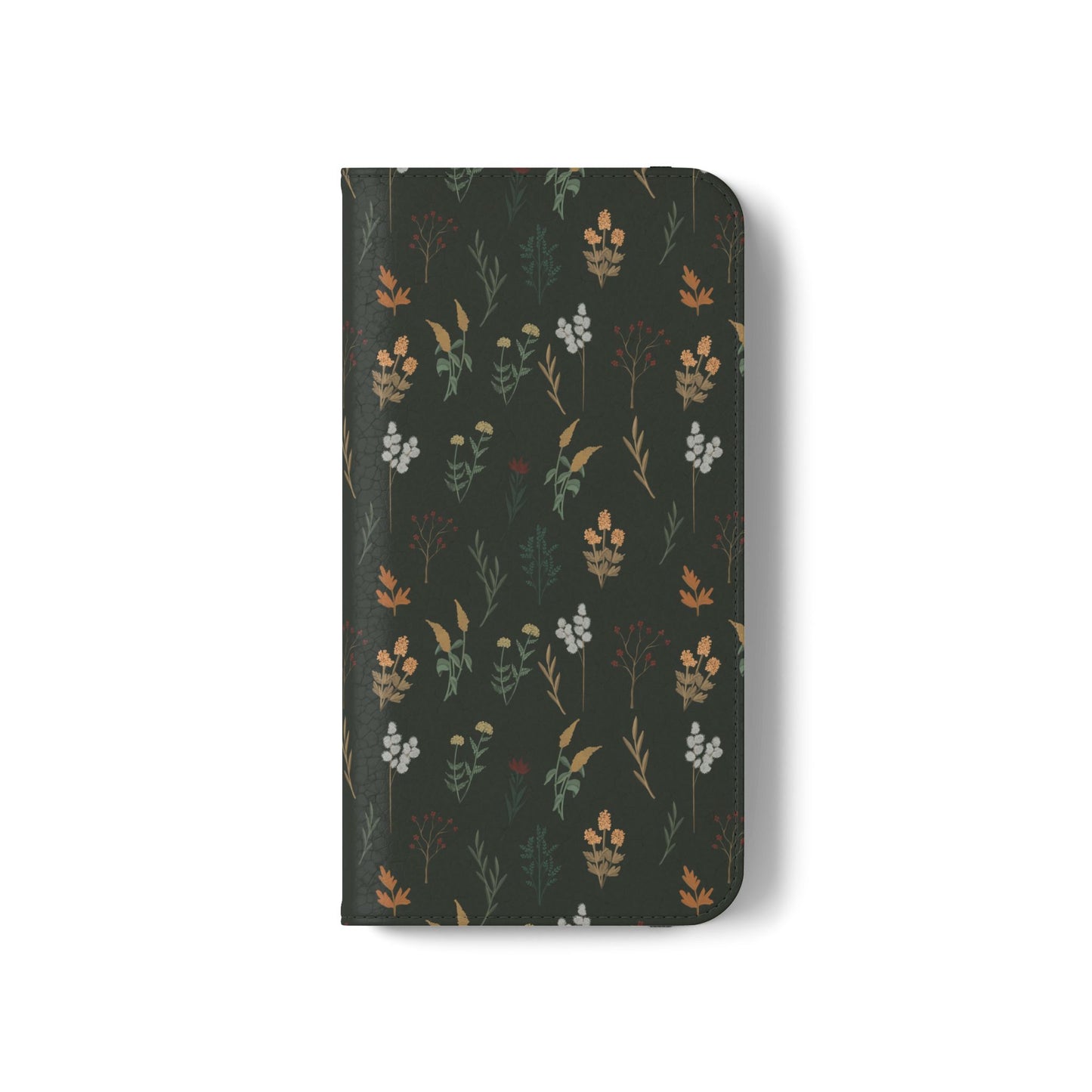Botanical Floral Flip Phone Case — Dark Green Wallet Cover