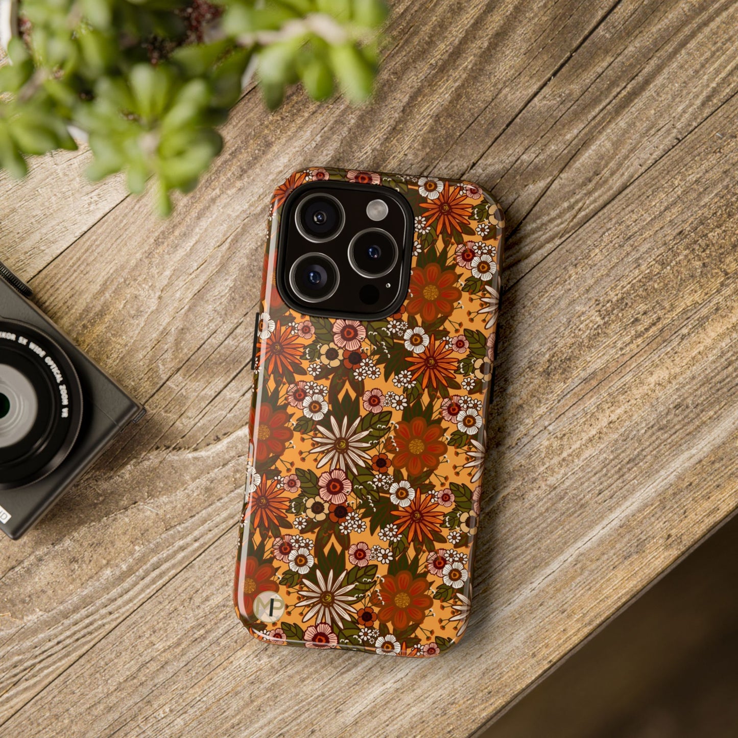 Retro Floral Tough Phone Case — 70s Boho Pattern, Protective iPhone Cover