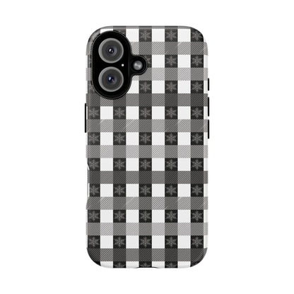 Buffalo Plaid Winter Phone Case — Black & White Checked Tough Case