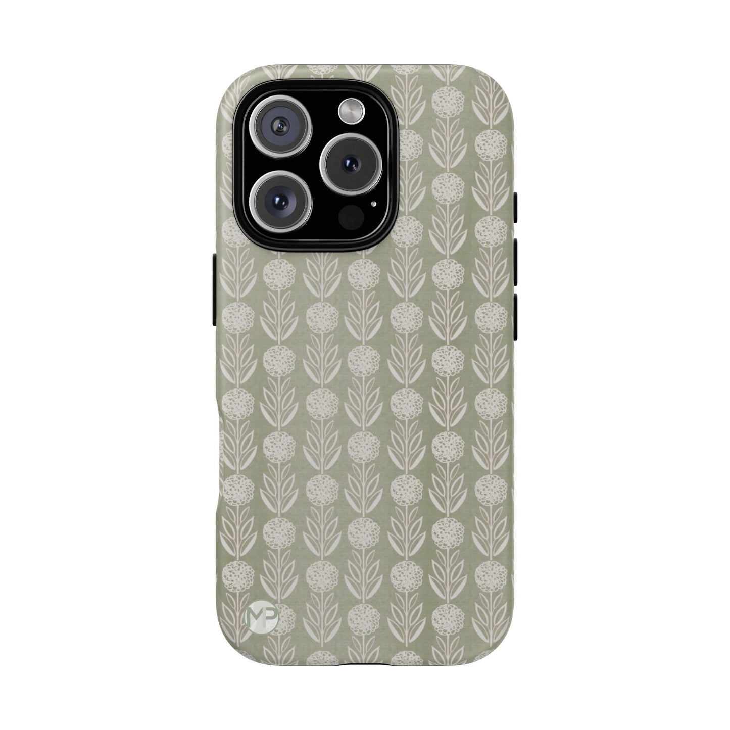 Sage Floral Stripe Tough Phone Case – Neutral Botanical Protective Cover