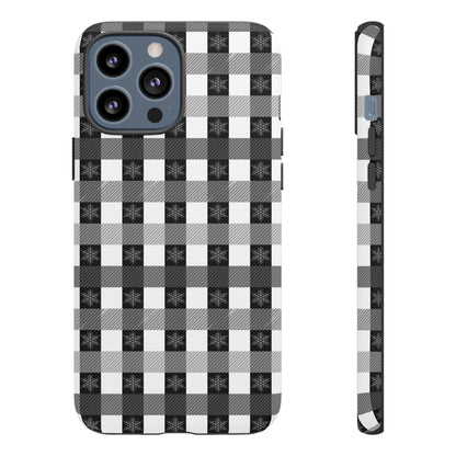 Buffalo Plaid Winter Phone Case — Black & White Checked Tough Case