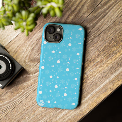 Snowflake Pattern Tough Phone Case — Blue Winter Snow Dots Protective Cover