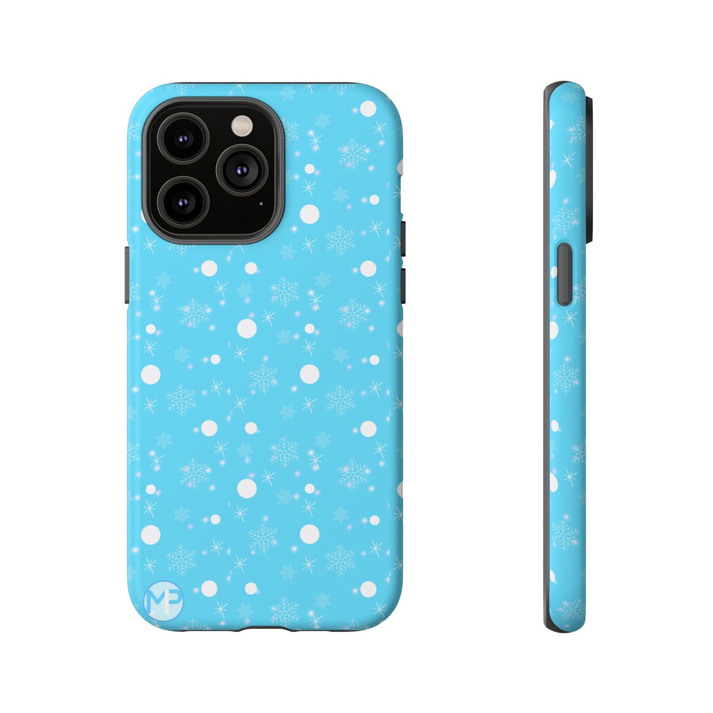 Snowflake Pattern Tough Phone Case — Blue Winter Snow Dots Protective Cover