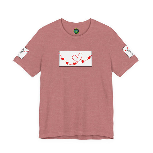 Heart Garland T‑Shirt — Cute Red Heart String Graphic Tee for Valentine's Day