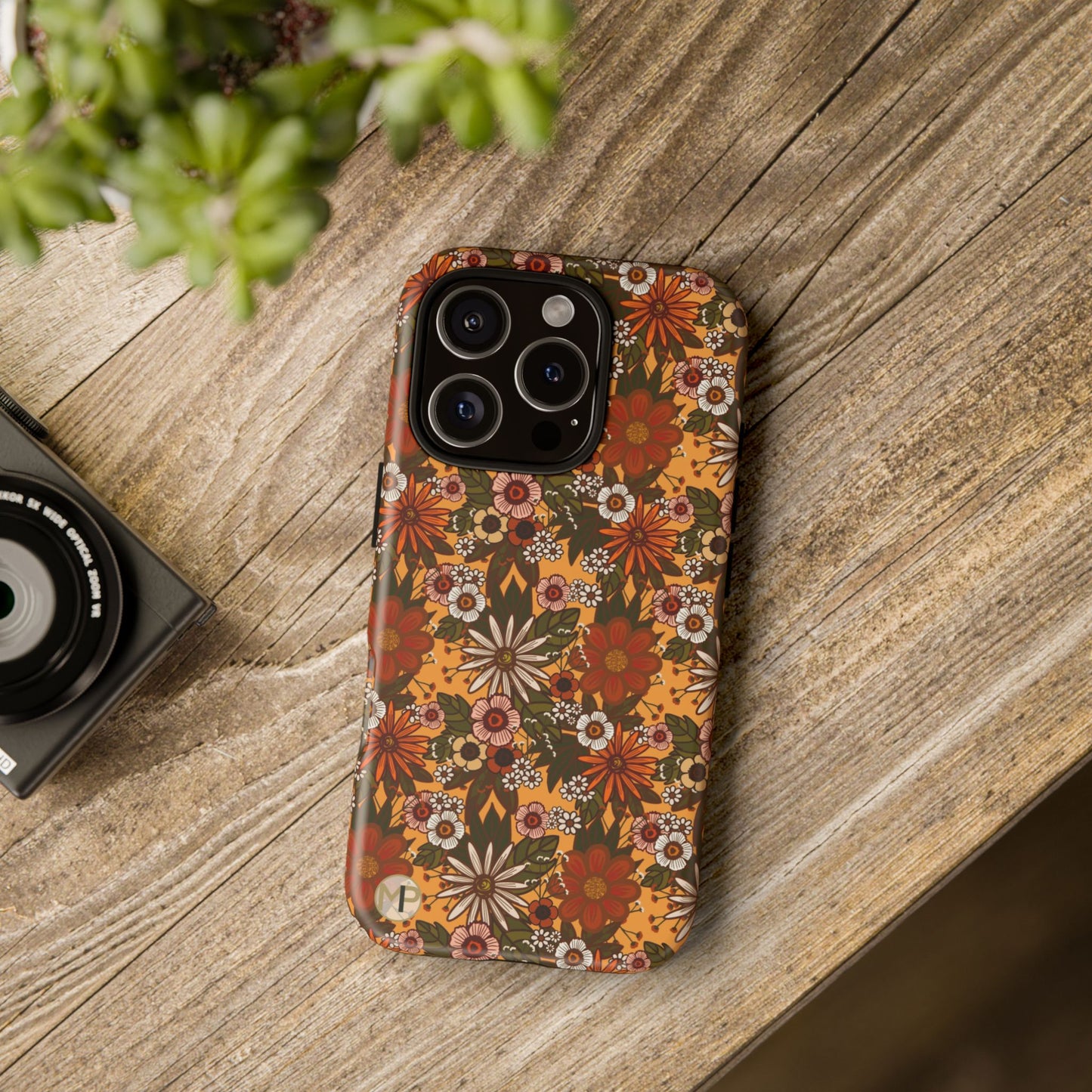 Retro Floral Tough Phone Case — 70s Boho Pattern, Protective iPhone Cover
