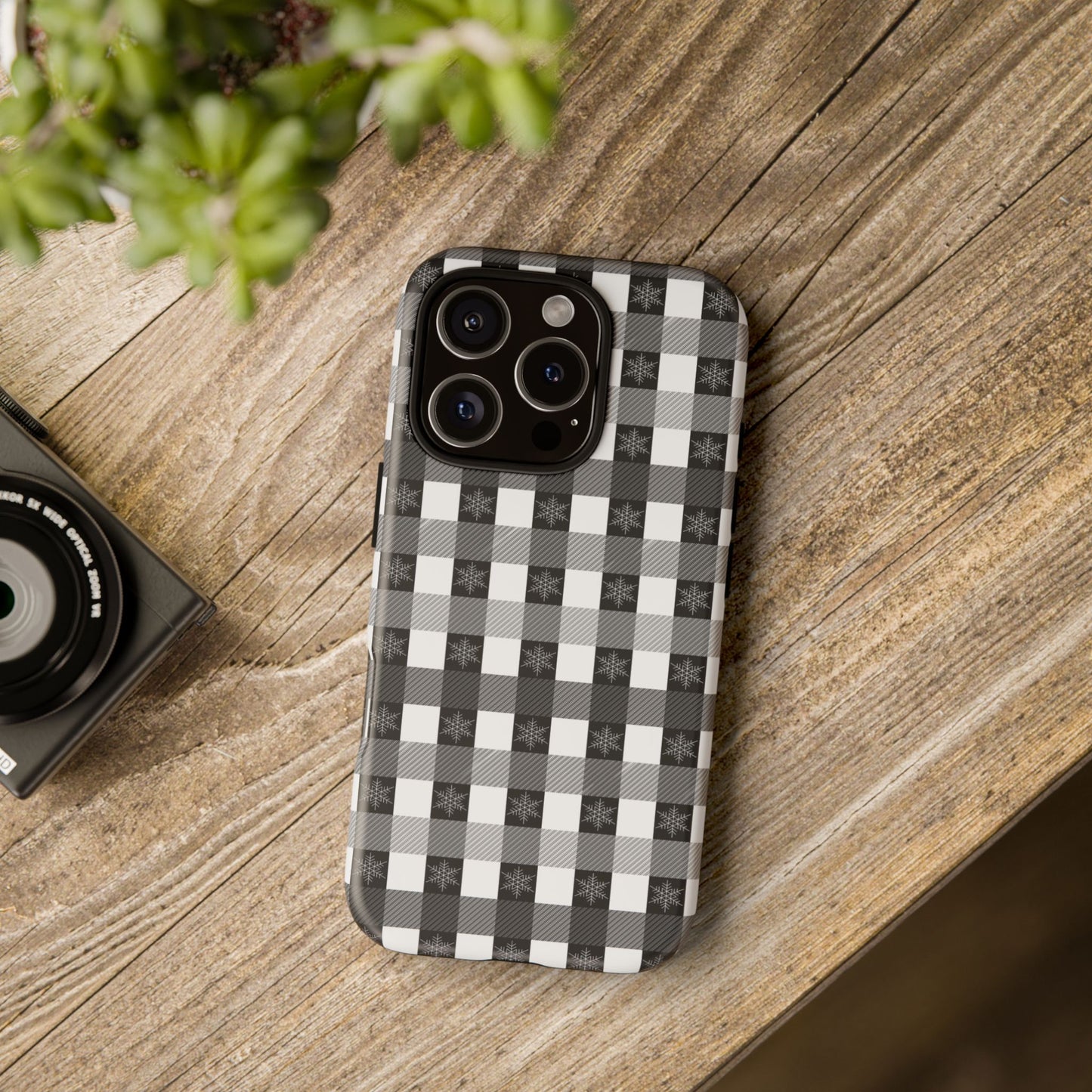 Buffalo Plaid Winter Phone Case — Black & White Checked Tough Case