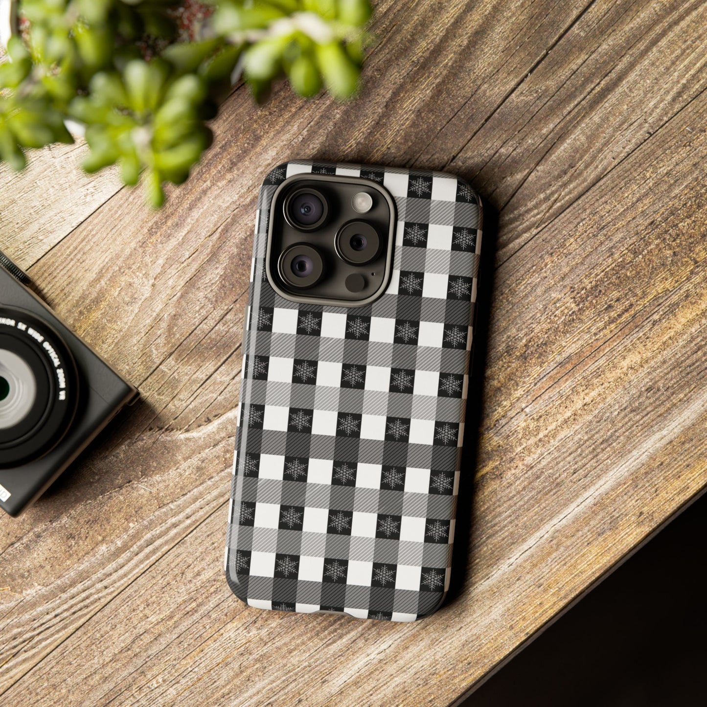 Buffalo Plaid Winter Phone Case — Black & White Checked Tough Case