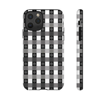 Buffalo Plaid Winter Phone Case — Black & White Checked Tough Case