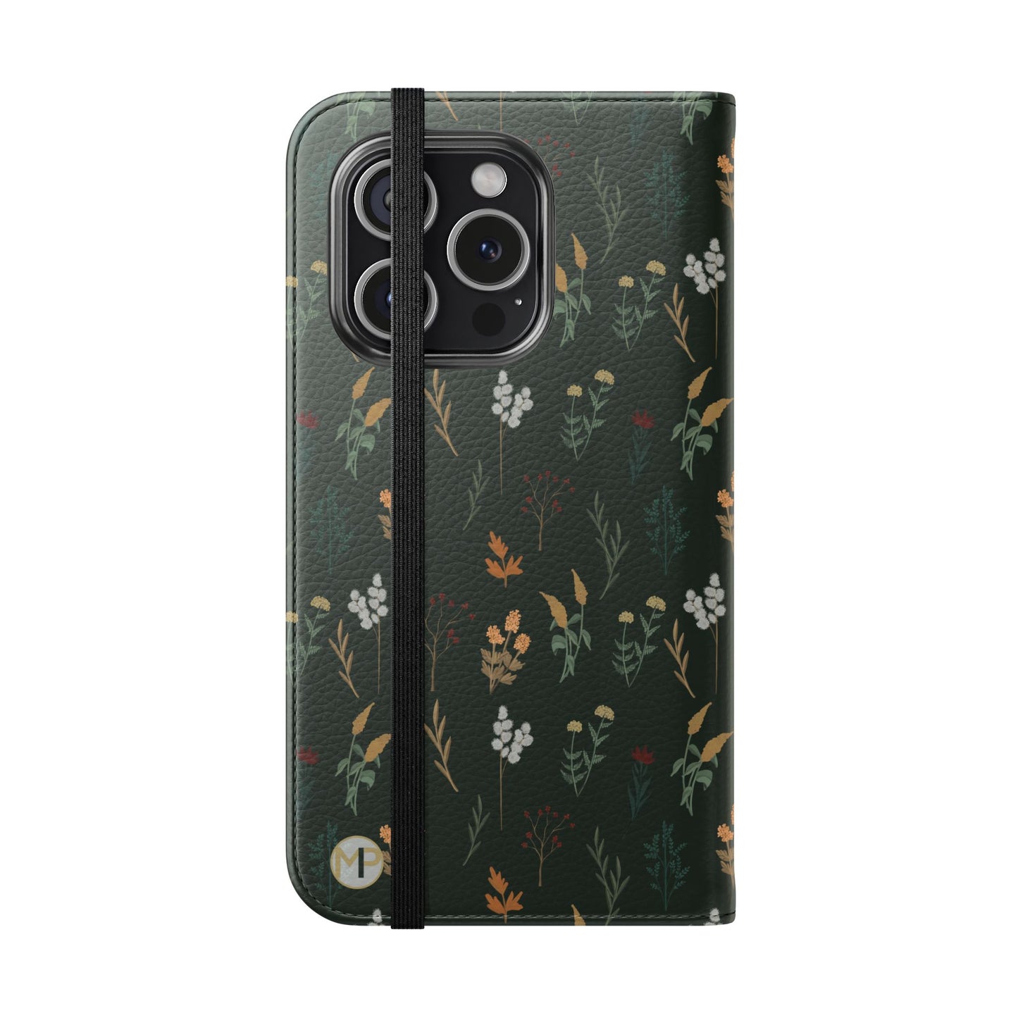 Botanical Floral Flip Phone Case — Dark Green Wallet Cover