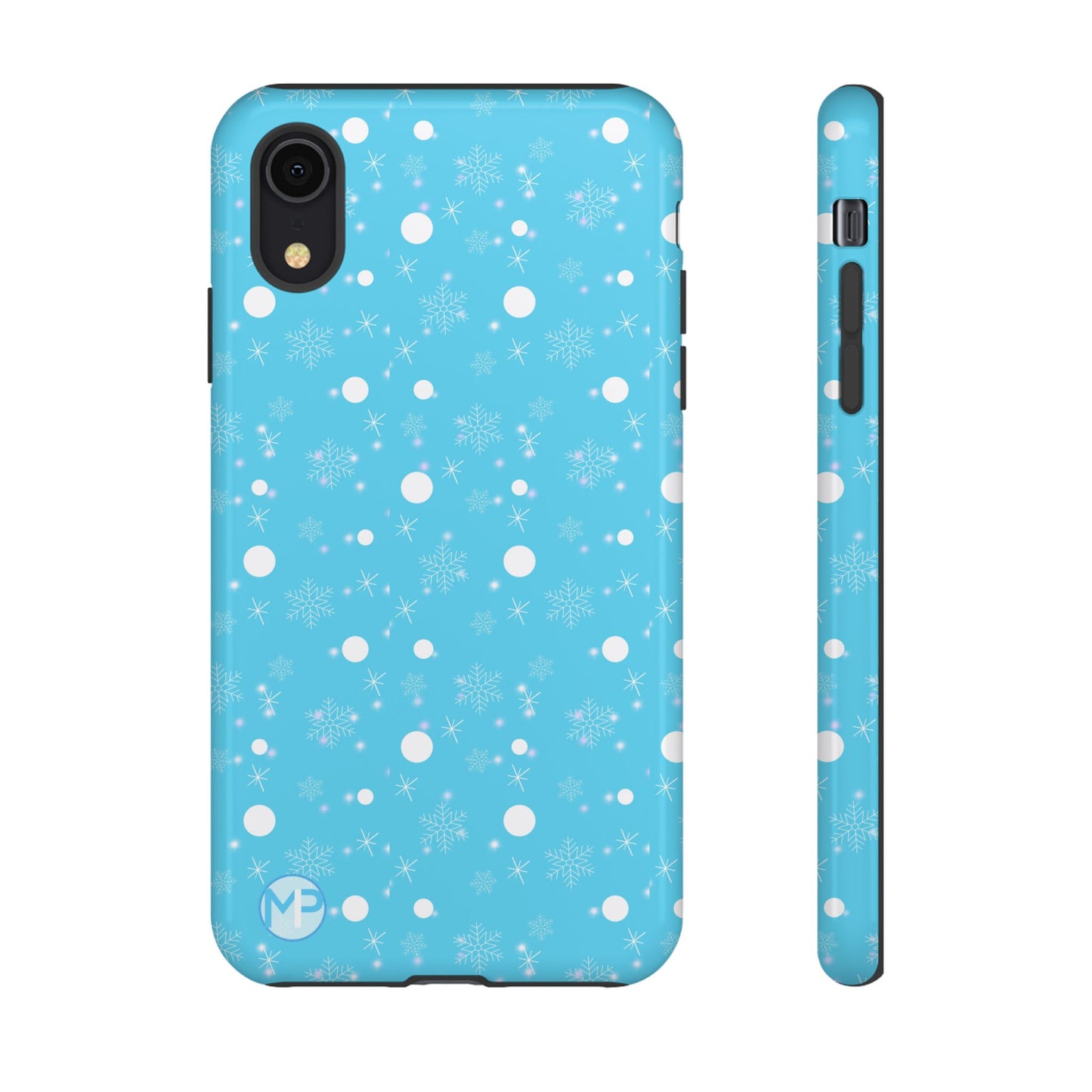 Snowflake Pattern Tough Phone Case — Blue Winter Snow Dots Protective Cover