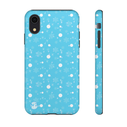 Snowflake Pattern Tough Phone Case — Blue Winter Snow Dots Protective Cover