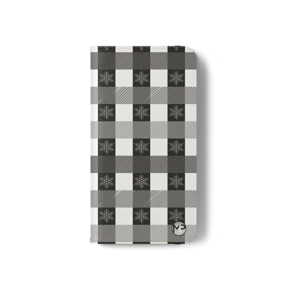 Black Buffalo Check Flip Phone Case — Plaid Wallet Flip Case with Card Slots