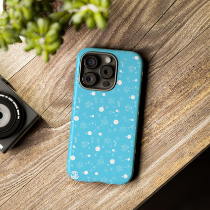 Snowflake Pattern Tough Phone Case — Blue Winter Snow Dots Protective Cover