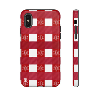 Holiday Red Buffalo Plaid Tough Phone Case — Snowflake Pattern
