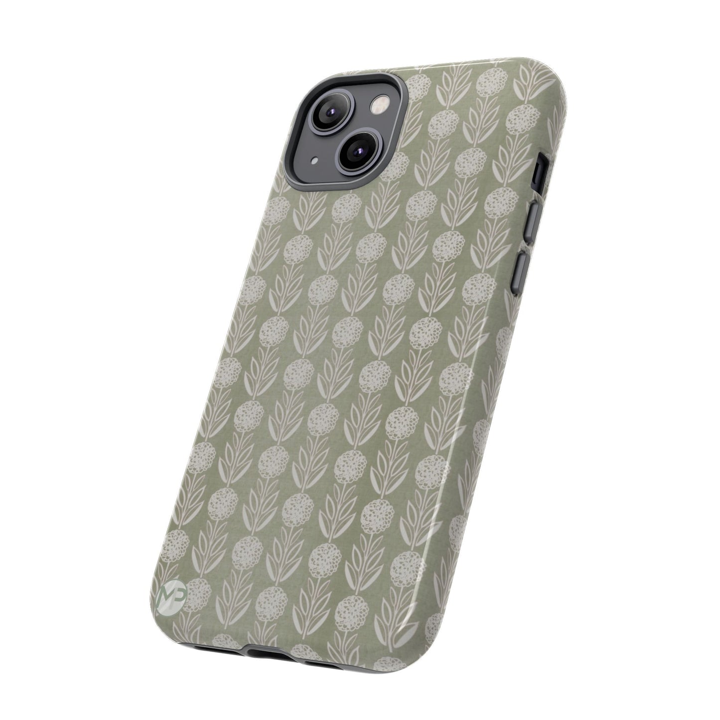 Sage Floral Stripe Tough Phone Case – Neutral Botanical Protective Cover