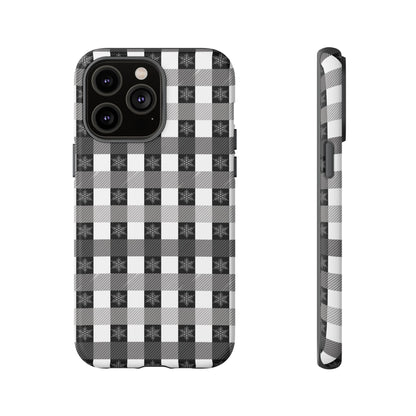 Buffalo Plaid Winter Phone Case — Black & White Checked Tough Case