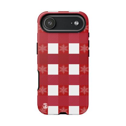 Holiday Red Buffalo Plaid Tough Phone Case — Snowflake Pattern