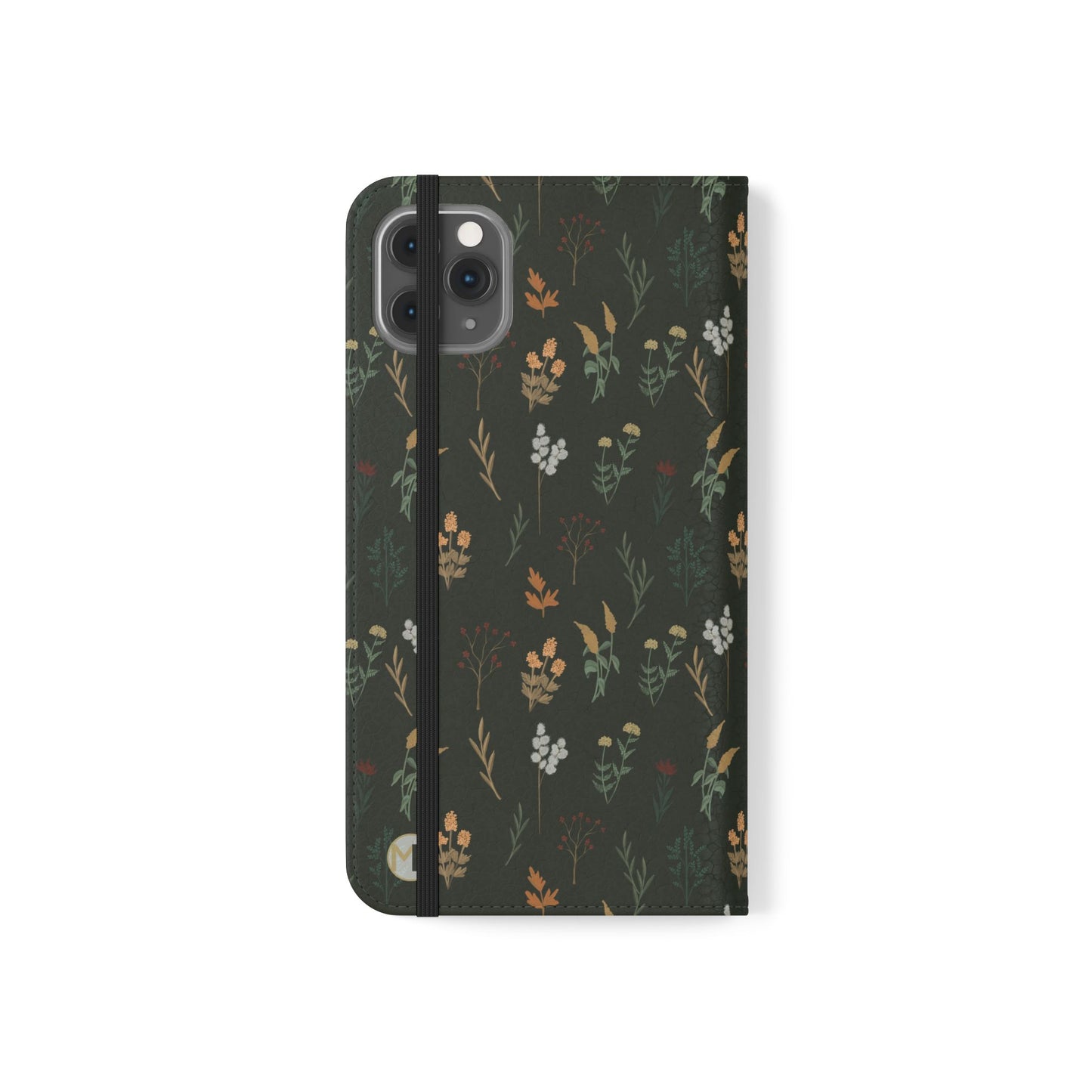 Botanical Floral Flip Phone Case — Dark Green Wallet Cover
