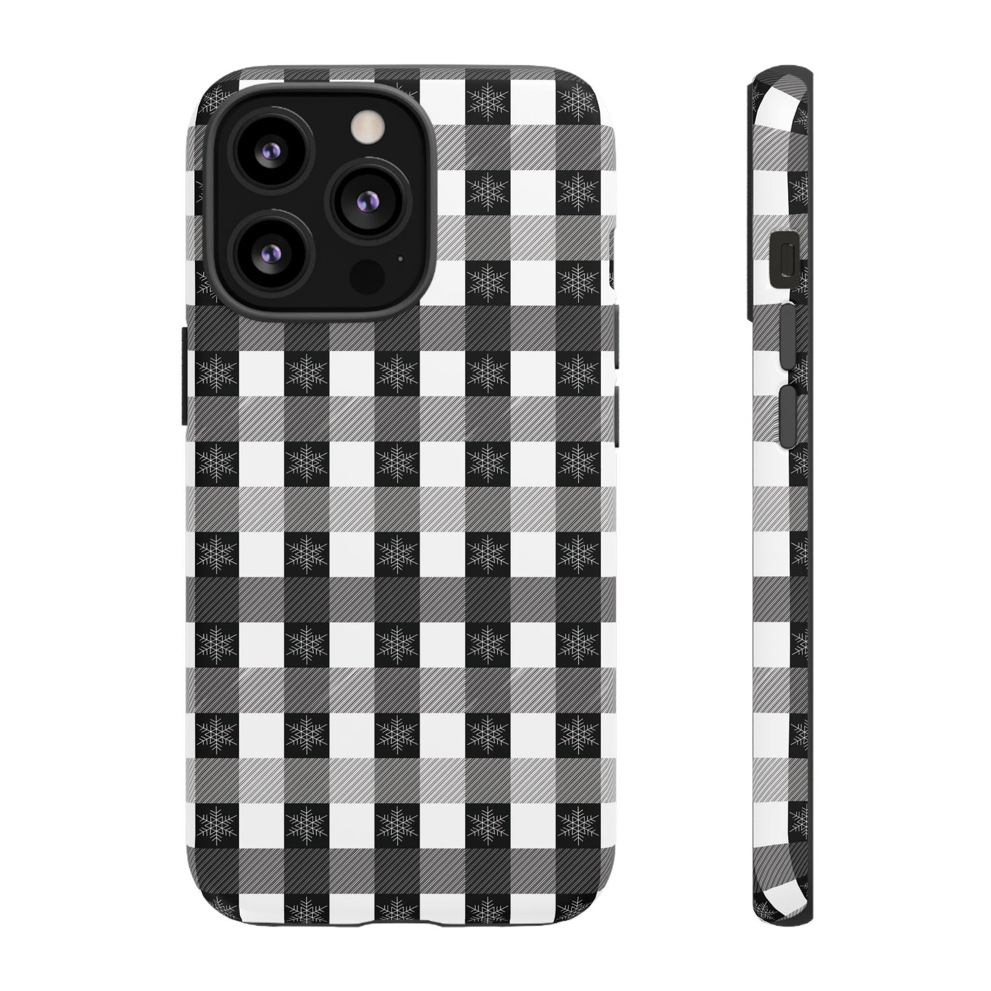 Buffalo Plaid Winter Phone Case — Black & White Checked Tough Case