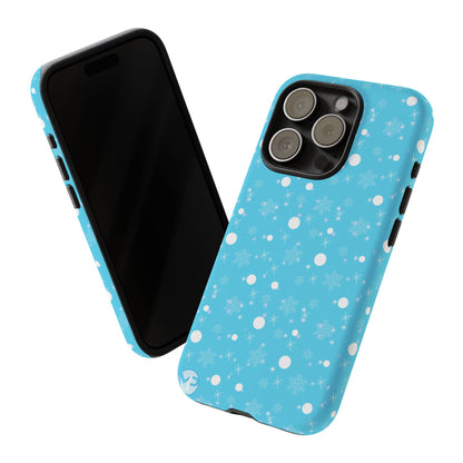 Snowflake Pattern Tough Phone Case — Blue Winter Snow Dots Protective Cover