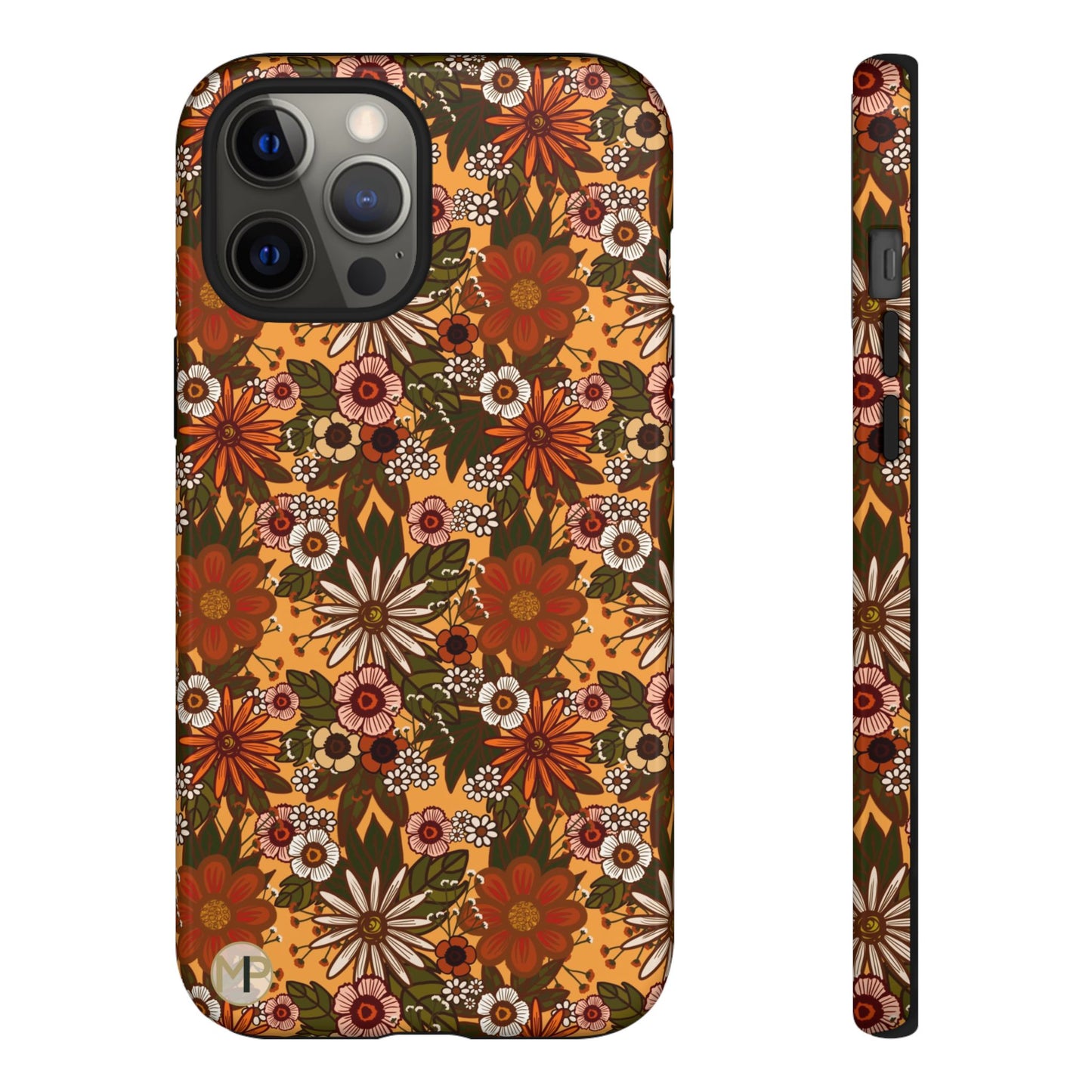 Retro Floral Tough Phone Case — 70s Boho Pattern, Protective iPhone Cover