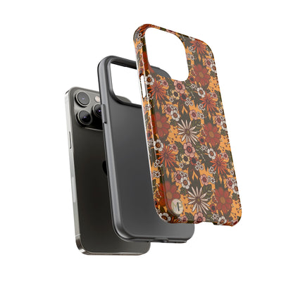 Retro Floral Tough Phone Case — 70s Boho Pattern, Protective iPhone Cover
