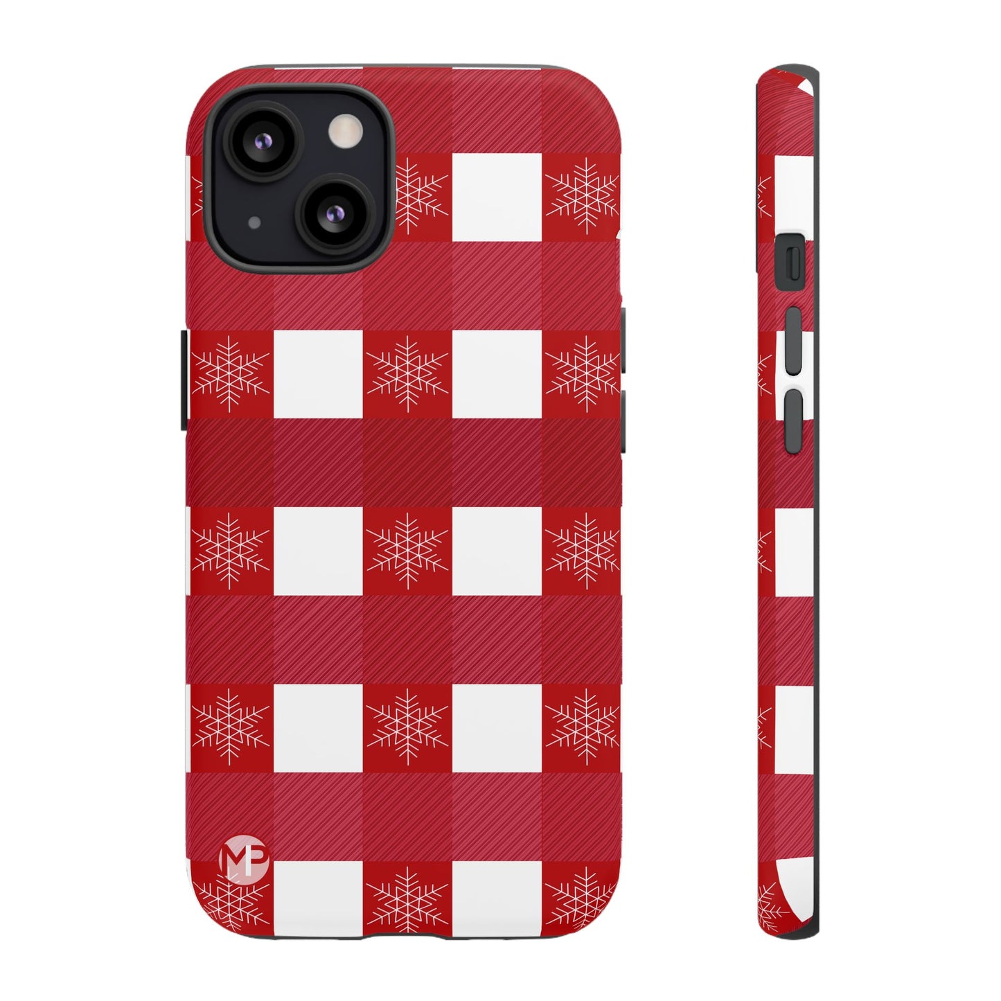 Holiday Red Buffalo Plaid Tough Phone Case — Snowflake Pattern