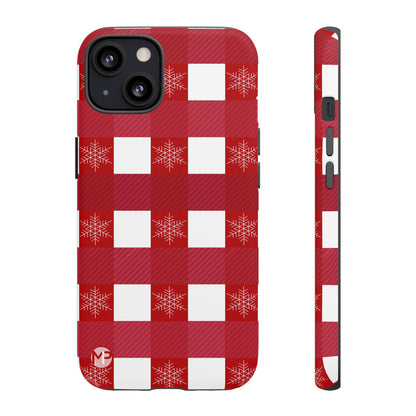 Holiday Red Buffalo Plaid Tough Phone Case — Snowflake Pattern