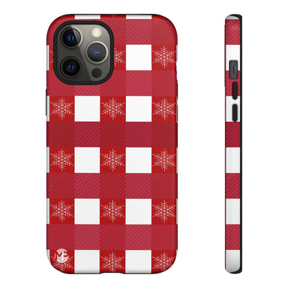 Holiday Red Buffalo Plaid Tough Phone Case — Snowflake Pattern
