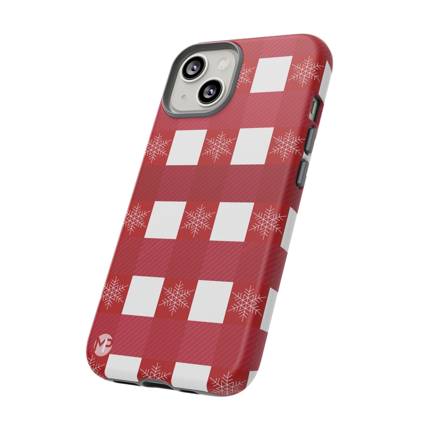 Holiday Red Buffalo Plaid Tough Phone Case — Snowflake Pattern