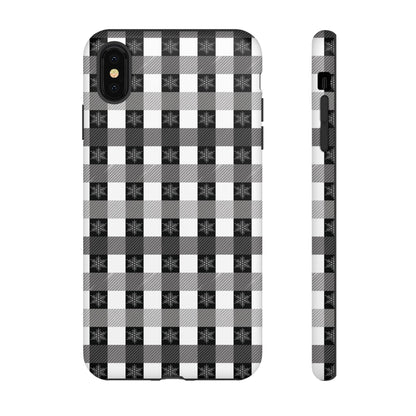 Buffalo Plaid Winter Phone Case — Black & White Checked Tough Case