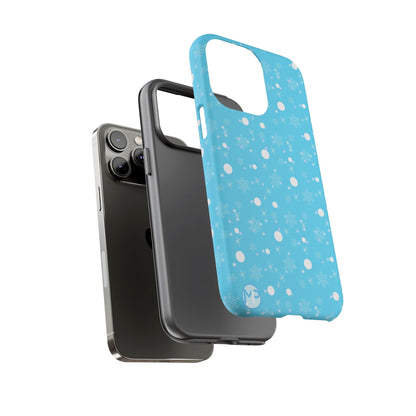 Snowflake Pattern Tough Phone Case — Blue Winter Snow Dots Protective Cover