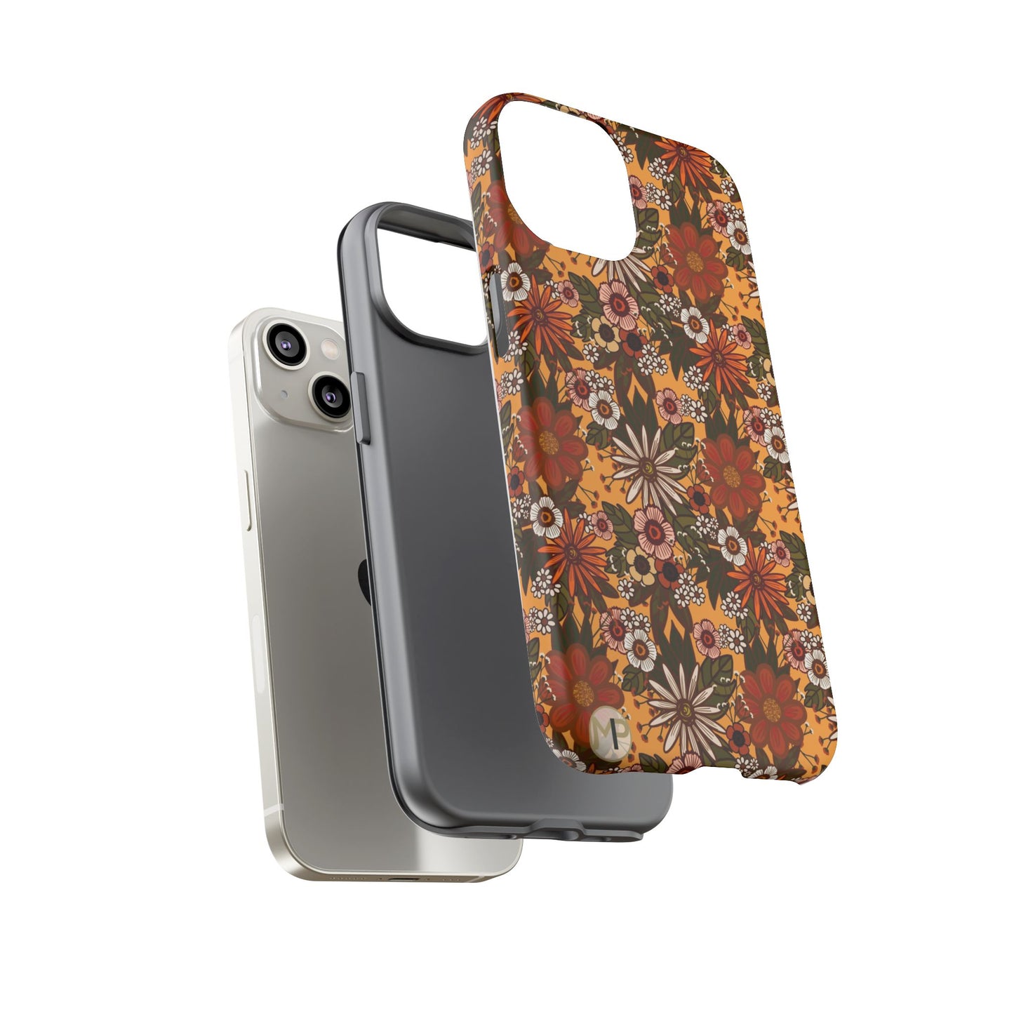 Retro Floral Tough Phone Case — 70s Boho Pattern, Protective iPhone Cover