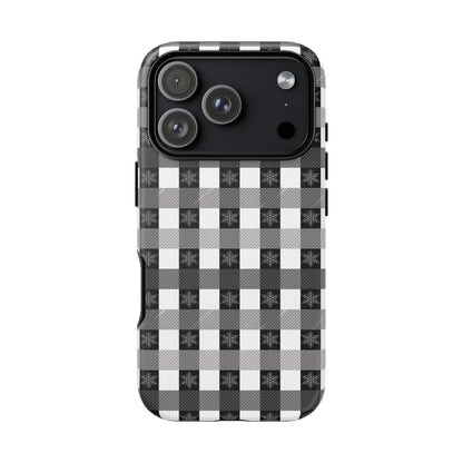 Buffalo Plaid Winter Phone Case — Black & White Checked Tough Case