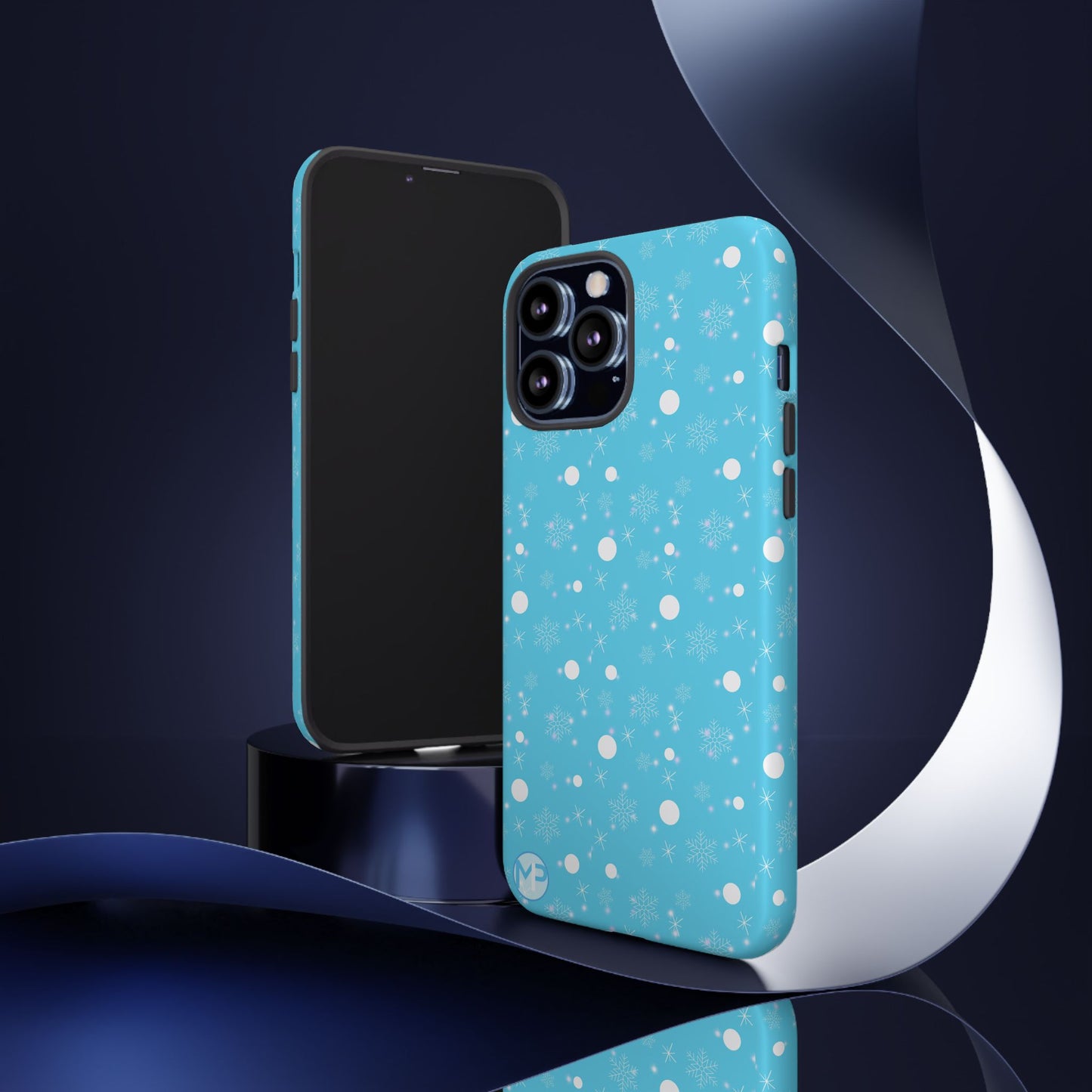 Snowflake Pattern Tough Phone Case — Blue Winter Snow Dots Protective Cover