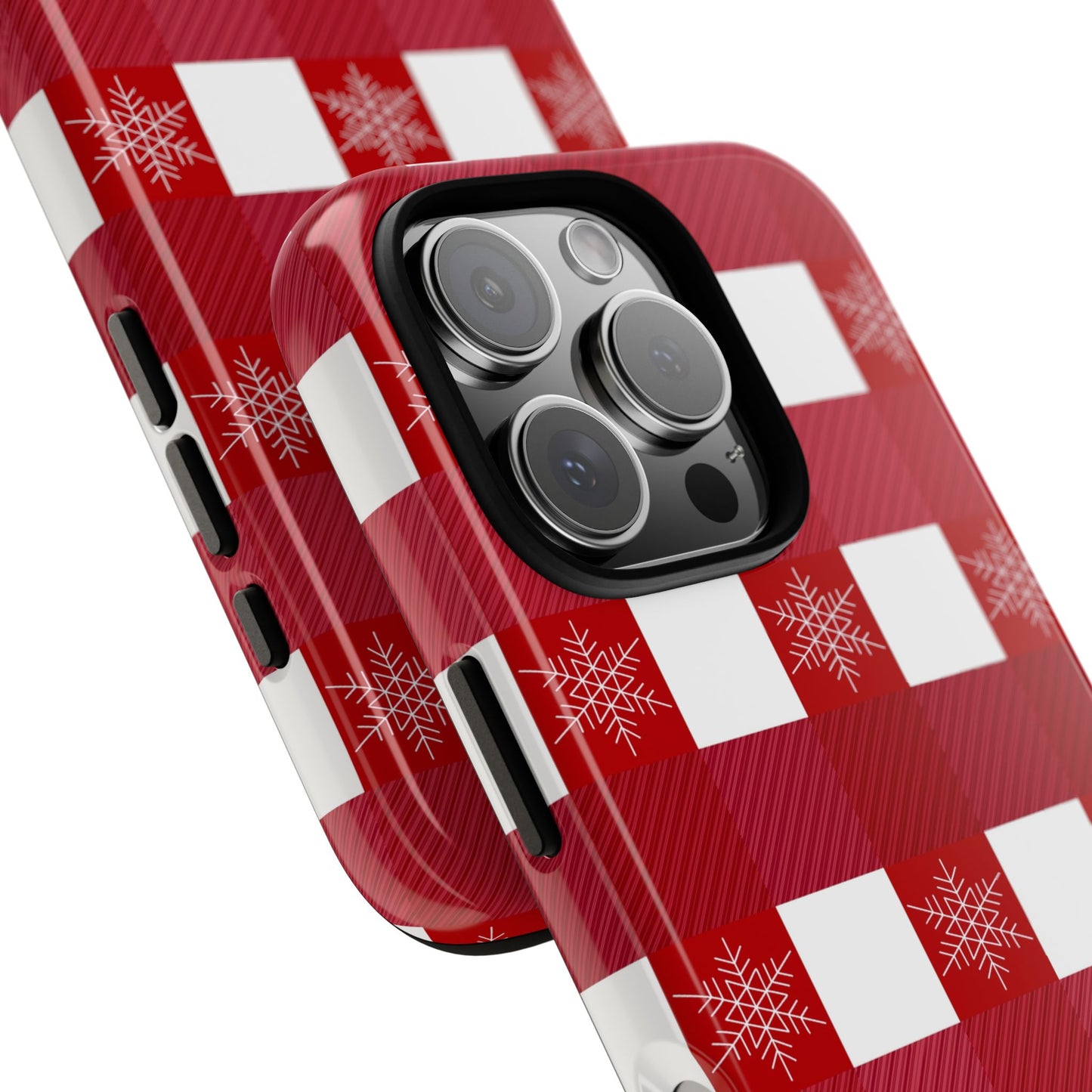 Holiday Red Buffalo Plaid Tough Phone Case — Snowflake Pattern