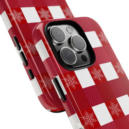 Holiday Red Buffalo Plaid Tough Phone Case — Snowflake Pattern